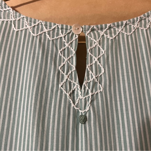 Kopal | The Zeenat Dress Smocked Rosette Bib Popover Sea Green Stripe Size L - Picture 13 of 15